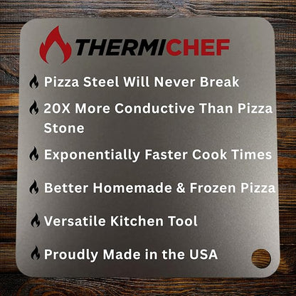 ThermiChef 16x16 Pizza Steel, 1/4" Thick, 17.6 lbs - Cooking Steel for Oven & Grill - Made in USA