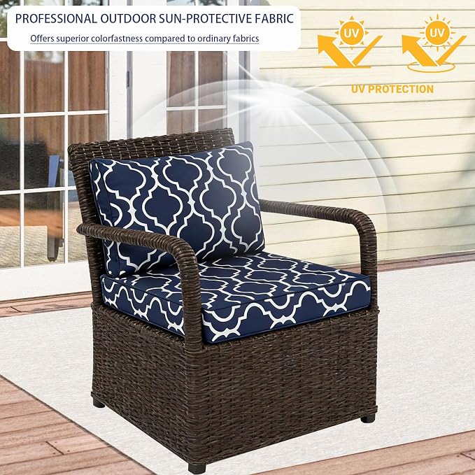14 Piece Outdoor Patio Cushion Cover Replacement, Waterproof Patio Cushion Covers, Outdoor Furniture Cushion Covers Set for 6 Seat Wicker Rattan Sofa (Blue Grid)