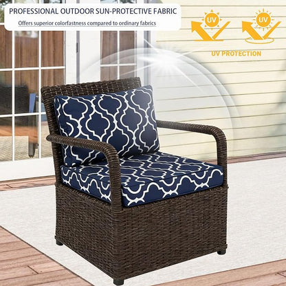 14 Piece Outdoor Patio Cushion Cover Replacement, Waterproof Patio Cushion Covers, Outdoor Furniture Cushion Covers Set for 6 Seat Wicker Rattan Sofa (Blue Grid)