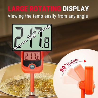 TempPro TP509 Candy Thermometer with Pot Clip, 10" Long Probe Instant Read Meat Food Thermometer with LCD, Cooking Oil Deep Frying Thermometer for Candy Syrup Sugar Brewing (Previously ThermoPro)