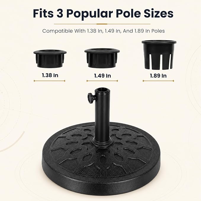 28.7 Lbs 17.91 Inch Round Umbrella Stand, Heavy Duty Weighted Base for Outdoor Market Parasols, Stable Holder for Patio Deck Lawn Garden Poolside, Black