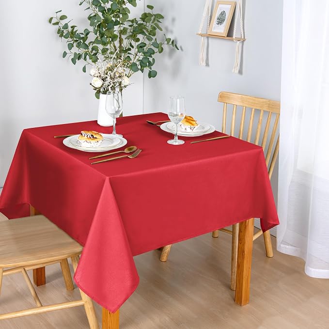 DWCN Red Christmas Square Tablecloth - 70 x 70 Inch - Waterproof Stain and Wrinkle Resistant Washable Table Cloth, Decorative Fabric Table Cover for Kitchen Dining Room Party and Outdoor Use