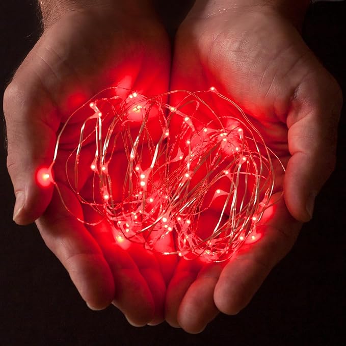 2-Pack 20 LED Wire Twinkle Fairy Lights, Battery Powered, Waterproof — Christmas, Holidays, Wedding, Party — Bedroom, Living Room — 6.5 Ft, Red, Indoor & Outdoor