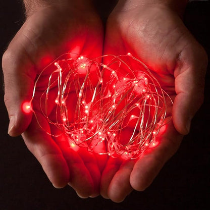 2-Pack 20 LED Wire Twinkle Fairy Lights, Battery Powered, Waterproof — Christmas, Holidays, Wedding, Party — Bedroom, Living Room — 6.5 Ft, Red, Indoor & Outdoor