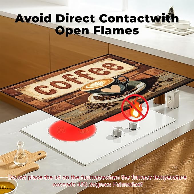 Heat-Resistant Glass Stove Top Cover with Anti-Slip Rubber Coating – Electric Stove Protector, Scratch-Resistant, Counter Space Decor Mat (Coffee, 28.5"L x 20.5"W)