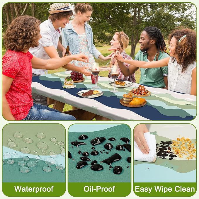 Picnic Table and Bench Cover Set, Waterproof Fitted Elastic Cloth | Portable Camping Essentials With Built-In Storage Pocket And Waterproof Fabric For Outdoor RV Or Picnic Table Use