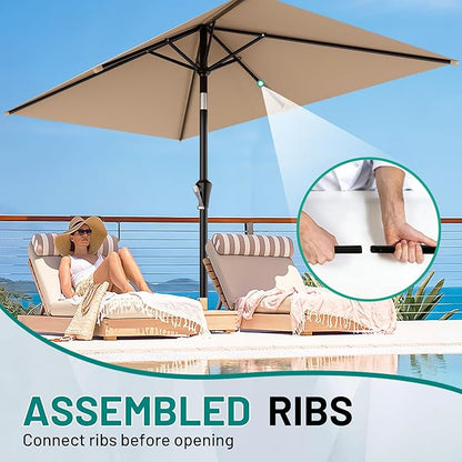 AreShark 6.5' x 10' Rectangular Patio Umbrellas for Outdoor, Outdoor Table Umbrella, Large Outdoor Patio Umbrellas with 6 Sturdy Ribs for Pool, Garden, Deck & Market (Beige)