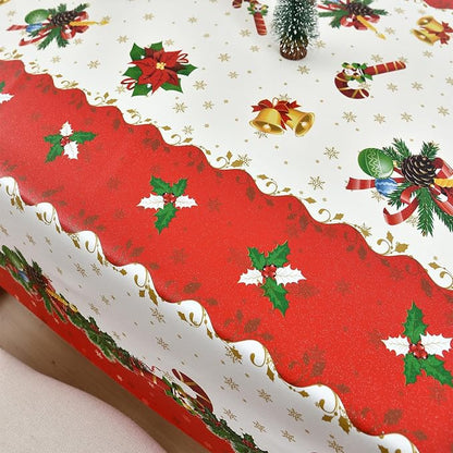 Christmas Tablecloth Heavy Duty Vinyl Red 54x54 inch Rectangle Christmas Table Cloth Reusable Waterproof Foldable Plastic Tablecloths PVC Xmas Table Cover for New Year Party Decor