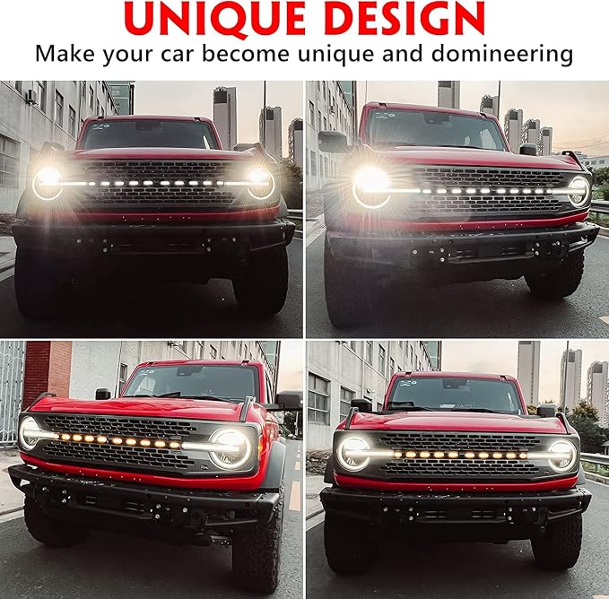 Grille Light Strip for Ford Bronco 2021 2022, Bronco Accessories, Hood Grille LED Dynamic Lights (Zebra Crossing Style)
