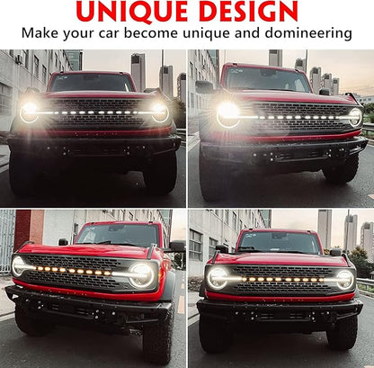 Grille Light Strip for Ford Bronco 2021 2022, Bronco Accessories, Hood Grille LED Dynamic Lights (Zebra Crossing Style)