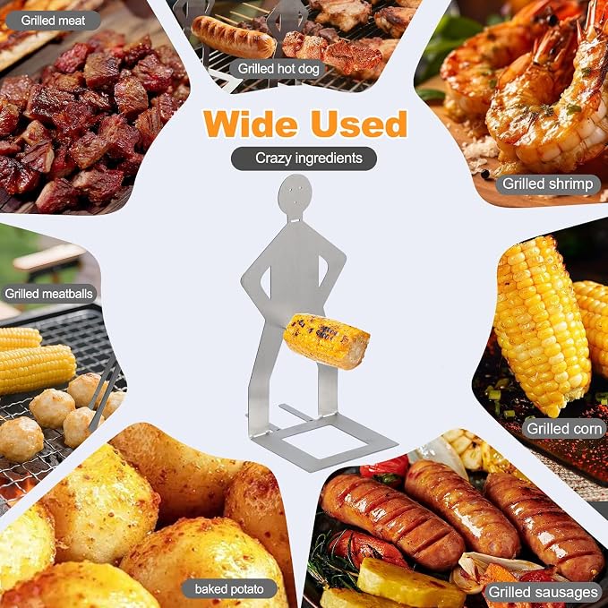 Hot Dog Holder Stand BBQ Accessories, Grill 4Pcs Barbecue Forks Stainless Steel Funny Gift for Party Camping