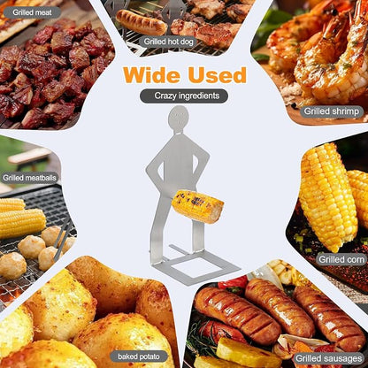 Hot Dog Holder Stand BBQ Accessories, Grill 7Pcs Barbecue Forks Stainless Steel Funny Gift for Party Camping