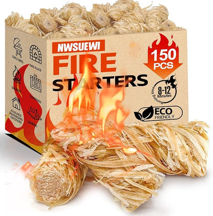 150 PCS Fire Starters for Campfires Grill BBQ Camping Fireplace Fire Pit, Quick Light Wood Charcoal Fire Starter, Waterproof-Natural Fire Starters Camping fire Starter Charcoal Starters
