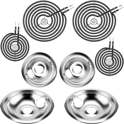 WB31T10010 WB31T10011 Chrome Drip Pans and WB30M1 WB30M2 Electric Stove Burners Replacement for G.E Hot-point Stove, 6" & 8” Drip Pans and Stove Burner Element Set by Fetechmate - 1 Year