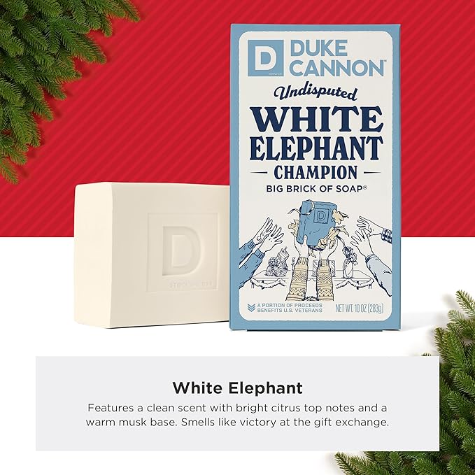 Duke Cannon Supply Co. White Elephant Bar Soap - 10oz Large Soap Brick with Citrus Musk Scent - Holiday Gag Gift, Funny White Elephant Gift Idea 6 Pack