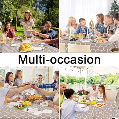 Smiry Oval Table Cloth, Waterproof Vinyl Tablecloths with Flannel Backing for Oval Tables, Wipeable Spillproof Plastic Tablecloth for Dining, Camping, Indoor and Outdoor (60"x102", Khaki)