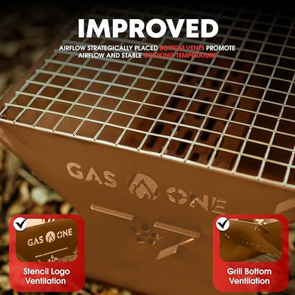 GasOne 15” Portable Charcoal Grill – Foldable BBQ Grill – Camping Grills for Backyard, Bonfire, Patio – Heavy-Duty Portable Fire Pit – Camp Cooking Gear, Brown