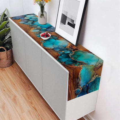 Turquoise Marble Table Runner,Dining Decor for Kitchen Coffee Table Family Dinners Holiday Parties Wedding Events Decor(13x72 inch)