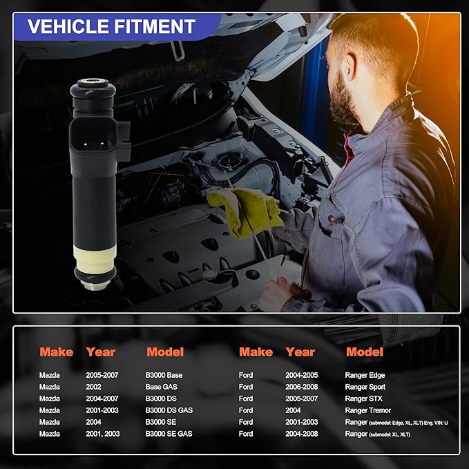 HiSport FJ463 Fuel Injector 1PC Compatible with Ford Ranger 2002-2008 V6 3.0L,Mazda B3000 2002-2007 V6 3.0L Replace 4L5Z9F593A FJ463 8001470N