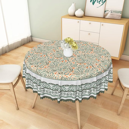 Elegant Flower Round Table Cloth Perfect for Spring Home Decor Orange Green Paisley Boho Circle Table Cover for Farmhouse Decors Seasonal Tablecloths for Party Picnic Dinner Decor 70x70 Inch