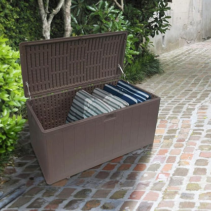 Plastic Development Group Outdoor Storage Deck Box, Soft Closure, 130 Gallon, Driftwood