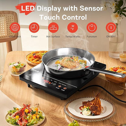 Single Burner Electric Cooktop, Portable Electric Stove One Burner, 1800W Ceramic Cooktop with Touch Control, Child Safety Lock, 4 Hour Timer, Overheat Protection, 110V - 120V Plug in