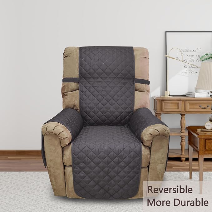 Reversible Chair Covers for Recliner Oversized, Dark Grey | Recliner Oversized Covers for Living Room with Elastic Straps, Water Repellent, Chair Protectors Covers for Dogs