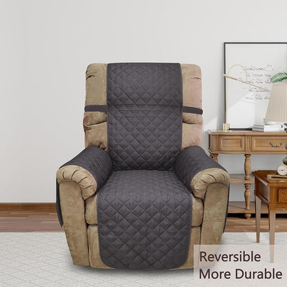 Reversible Chair Covers for Recliner Oversized, Dark Grey | Recliner Oversized Covers for Living Room with Elastic Straps, Water Repellent, Chair Protectors Covers for Dogs