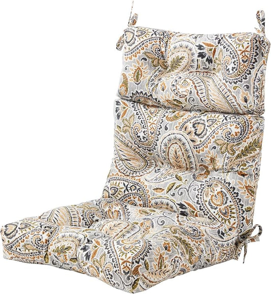 Outdoor Tufted High-Back Chair Cushions, One-Piece Hinged Seat and Back Design, Reversible with 4 Ties, Durable Polyester Fabric, Recycled Fiber Fill - Single, Arctic Paisley