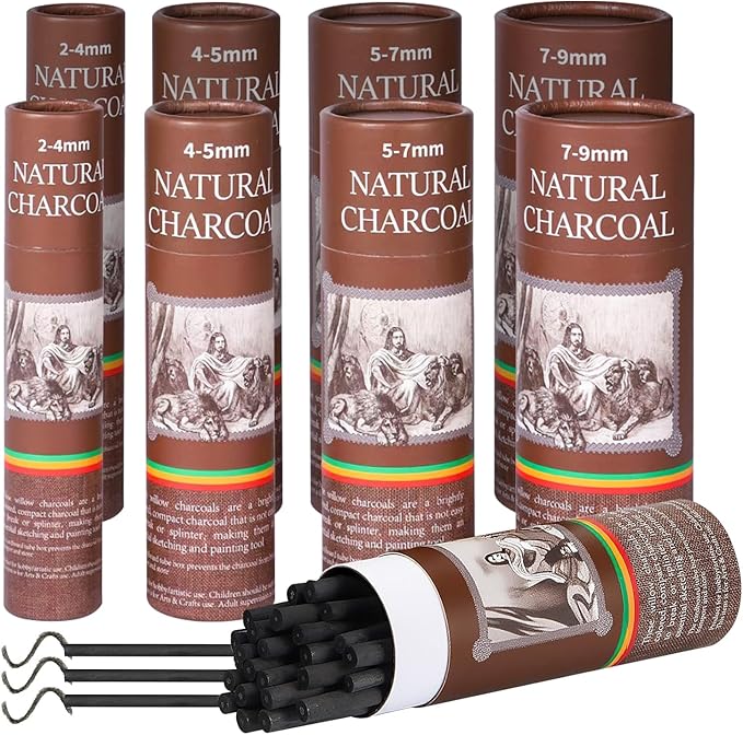 200 Pcs Willow Charcoal Sticks, Willow Charcoal,Mixed Sizes: 2-4mm, 4-5mm, 5-7mm, 7-9mm - Professional Soft Black Drawing Charcoal for Sketching & Art