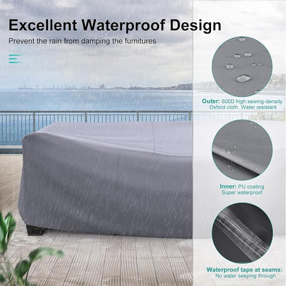 Waterproof Outdoor Patio Furniture Covers 102"L×74"W×28"H Grey | Rain, Dust & UV Protection; Heavy-duty Oxford Resists Tears & Fading; Keeps Dining Tables & Chair Sets Dry on Patio & Deck