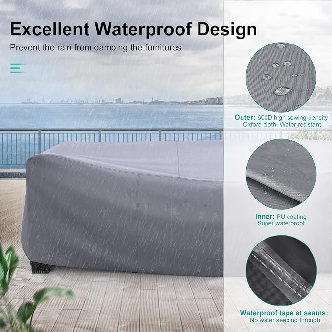 Waterproof Outdoor Patio Furniture Covers 78"L×62"W×30"H Grey | Rain, Dust & UV Protection; Heavy-duty Oxford Resists Tears & Fading; Keeps Dining Tables & Chair Sets Dry on Patio & Deck