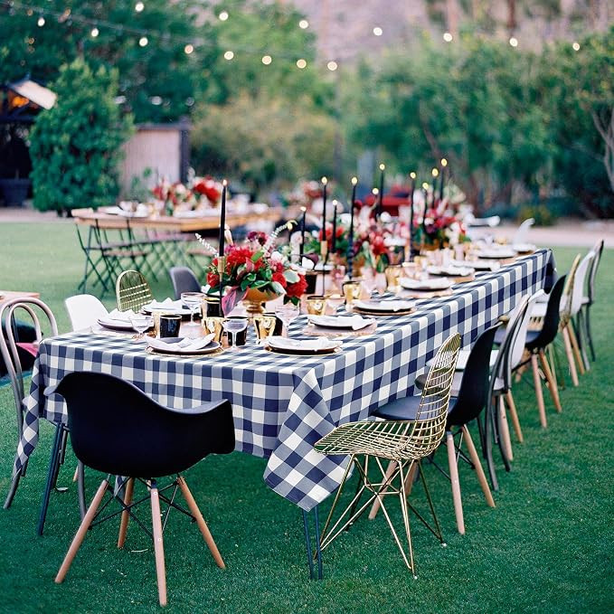 Hiasan Checkered Rectangle Tablecloth Waterproof, 2 Pack, 60 x 102 inch - Buffalo Plaid Table Cloth for Outdoor Picnic/Spring Party/Dining, Navy Blue and White