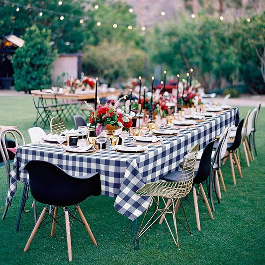 Hiasan Checkered Rectangle Tablecloth Waterproof, 2 Pack, 60 x 120 inch - Buffalo Plaid Table Cloth for Outdoor Picnic/Spring Party/Dining, Navy Blue and White