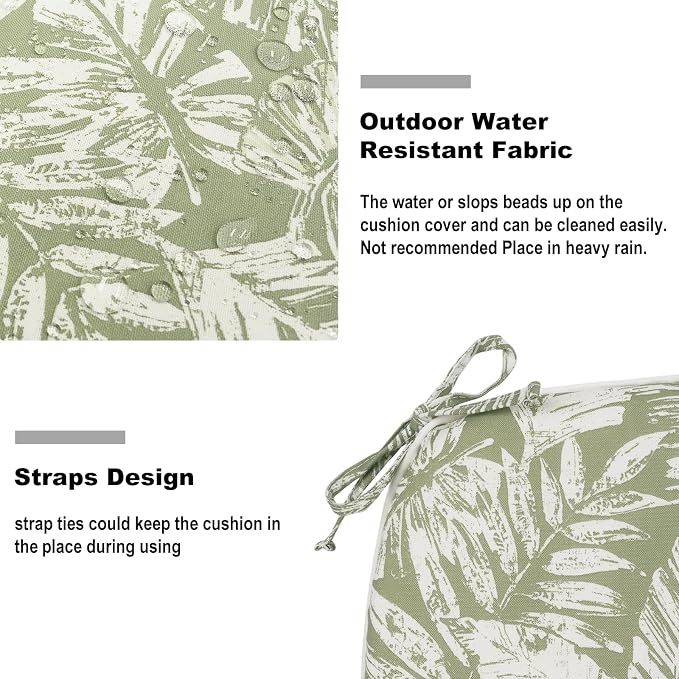DYTXIII Set of 4 Outdoor Chair Cushions with Ties,Water Repellent Patio Chair Pads 17"x 16" for Outdoor Furniture,Round Corner Seat Cushions for Garden Yard Kitchen Tropical Leaf Green