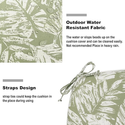 DYTXIII Set of 4 Outdoor Chair Cushions with Ties,Water Repellent Patio Chair Pads 17"x 16" for Outdoor Furniture,Round Corner Seat Cushions for Garden Yard Kitchen Tropical Leaf Green