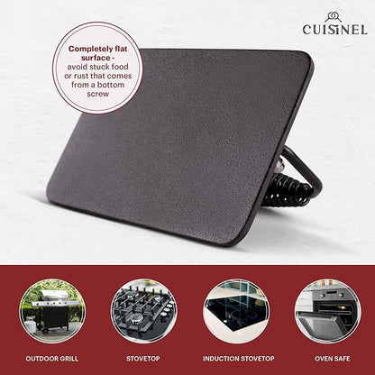 Cuisinel Grill Press - Cast Iron Burger Press for Bacon, Steak & Hamburgers - 6.75" x 4.5" Rectangular Pre-Seasoned 2.8-lb. Weight Sandwich Maker - Griddle, BBQ Accessory - Comfort-Grip Handle