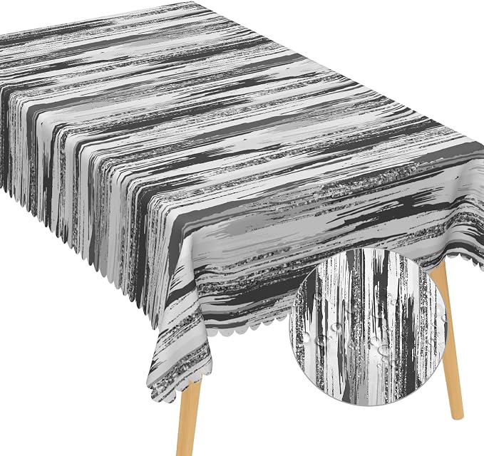 Abstract Striped Rectangle Tablecloth 60x102 Inch Gray and White Old Texture Grunge Stripes Vintage Mosaic Dust-Proof Table Cover Protector for Home Kitchen Restaurant Picnic Camping BBQ