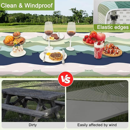 Picnic Table and Bench Cover Set, Waterproof Fitted Elastic Cloth | Portable Camping Essentials With Built-In Storage Pocket And Waterproof Fabric For Outdoor RV Or Picnic Table Use