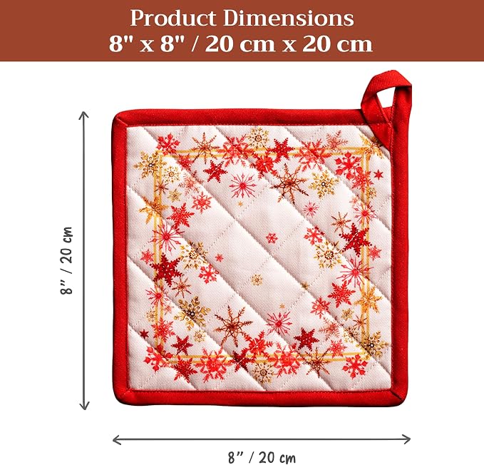 Maison d' Hermine Pot Holders 100% Cotton Potholders (8" x 8", Pack of 2) | Heat Resistant Hot Pads with Loop BBQ Cooking Baking Hotel Kitchen Handling Hot Pans Thanksgiving Christmas - Crystal Star