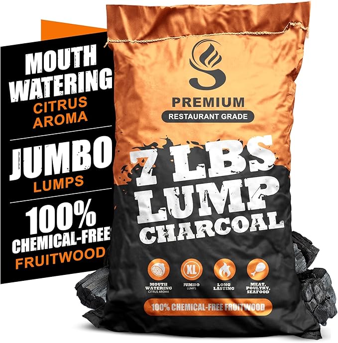 Jumbo Lump Grilling Charcoal - Natural Hand Selected Large Pcs - Dust Free Packing & Storage - USA BBQ and Smoking - Premium Restaurant Grade Barbeque Coals (7 lbs)