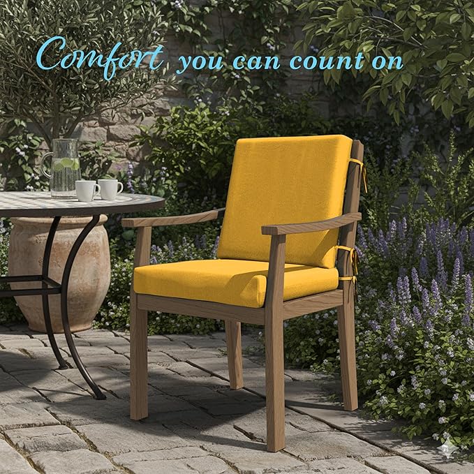 California Umbrella Outdoor Dining Chair, Patio Seat Cushion, 20 x 40 Inch, Premium Outdoor Memory Foam, Fade Resistant Sunbrella Fabric, Fabric Ties,Sunflower Yellow