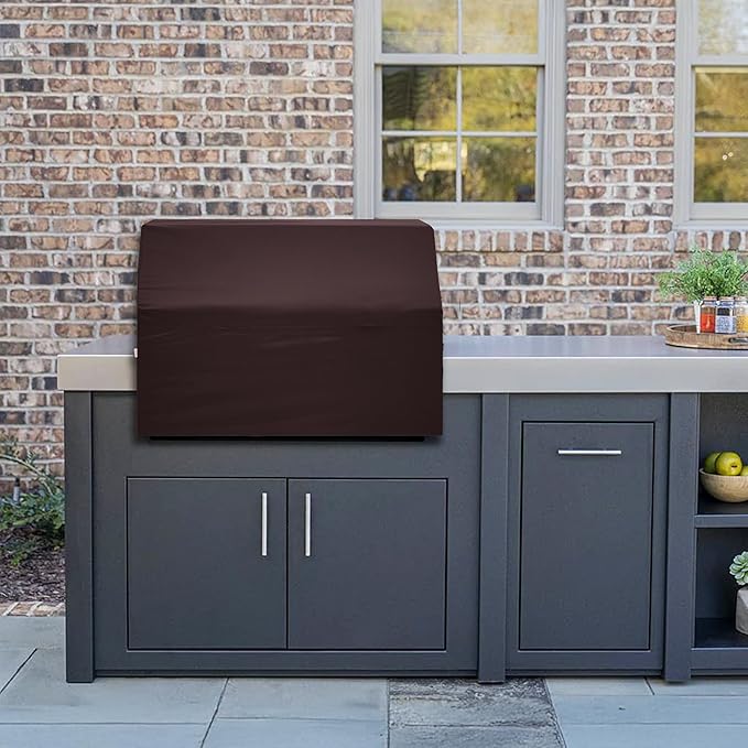 Covers & All Built-in Grill Cover for Outdoor Grill – Heavy Duty 12 oz Waterproof Built-in BBQ Grill Cover, PVC-Coated Polyester with Elastic Hem for Snug Fit (36 x 30 x 26 inches, Coffee)