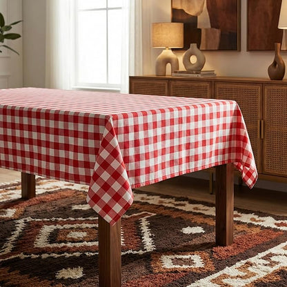 Red and White Gingham Tablecloth, Waterproof Outdoor Picnic Table Cover for Summer BBQ, Farmhouse Kitchen, Patio Dining, Reusable Machine Washable Checkered Table Cloth, W60 x L60 in