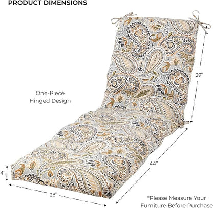 Modern Outdoor Chaise Lounge Cushion with Ties – Durable Polyester Fabric, Channel-Filled Polyfiber Insert, Removable Zippered Cover, Arctic Paisley