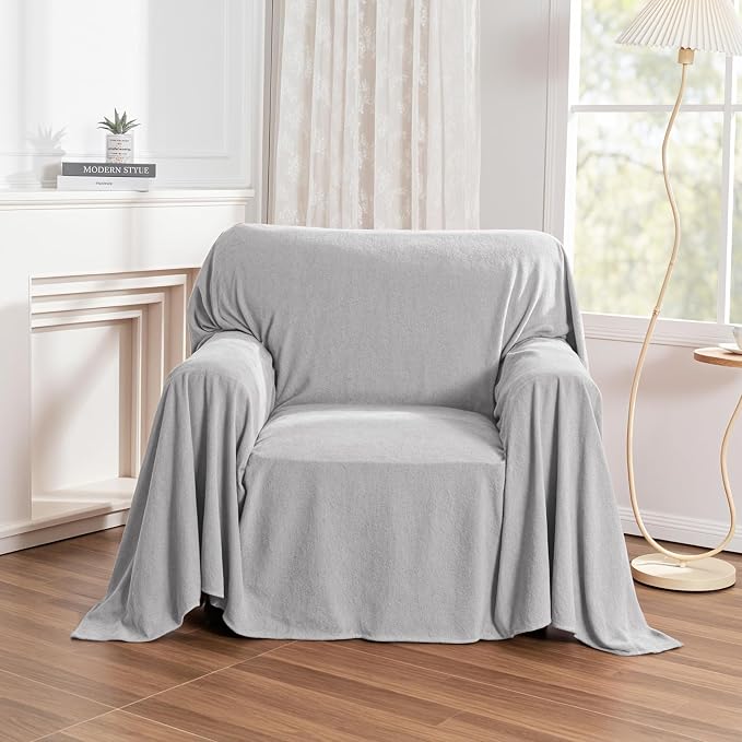 MYSKY HOME Armchair Couch Cover for Sofa, Couch Covers for Dogs Washable Blanket Modern Sofa Slipcovers, Super Soft Sofa Cover for Reclining Couch, 71" x 91", Light Grey