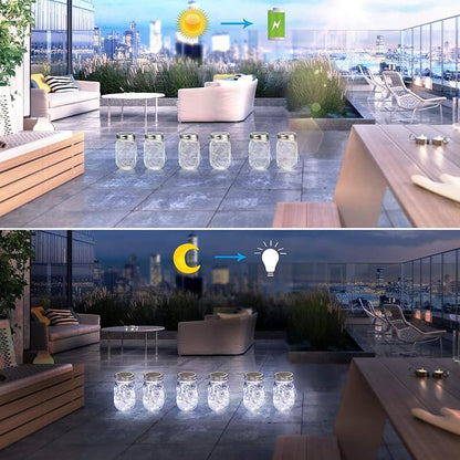 Mason Jar Solar Lights -30 LED, 6 Pack Hanging Lantern, Cool White | Waterproof, Solar Powered Fairy Lights for Indoor Outdoor Garden Patio Pathway Backyard Decor