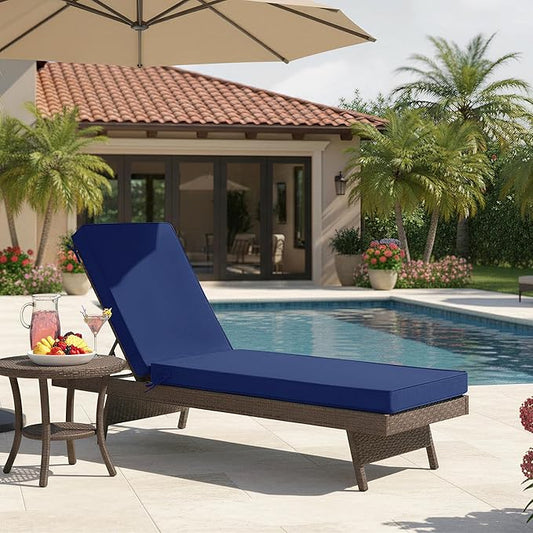 Summsun Chaise Lounge Cushions Outdoor - Waterproof and Fade Resistant Sun Lounger Replacement Cushions - Patio Lounger Pads with Removable Cover for Pool, Deck, Lawn, 80 x 26 x 3 Inch, Navy