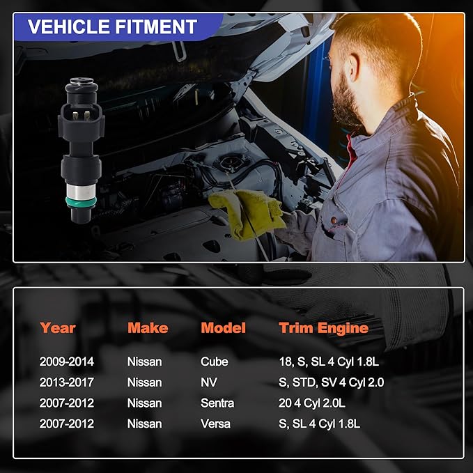 HiSport Fuel Injectors FBY2850 Replacement For Nissan Versa Cube Sentra NV200 2007-2014 Replace 16600-EN200 4 PCS
