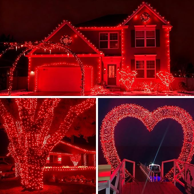 QITONG Red Solar String Lights, 2 Pack Each 33ft 100 LED Christmas Lights Outdoor Waterproof, 8 Modes Green Wire Solar Twinkle Lights for Outside